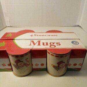 4 Stoneware Mugs Snowman Christmas Holiday Atico International